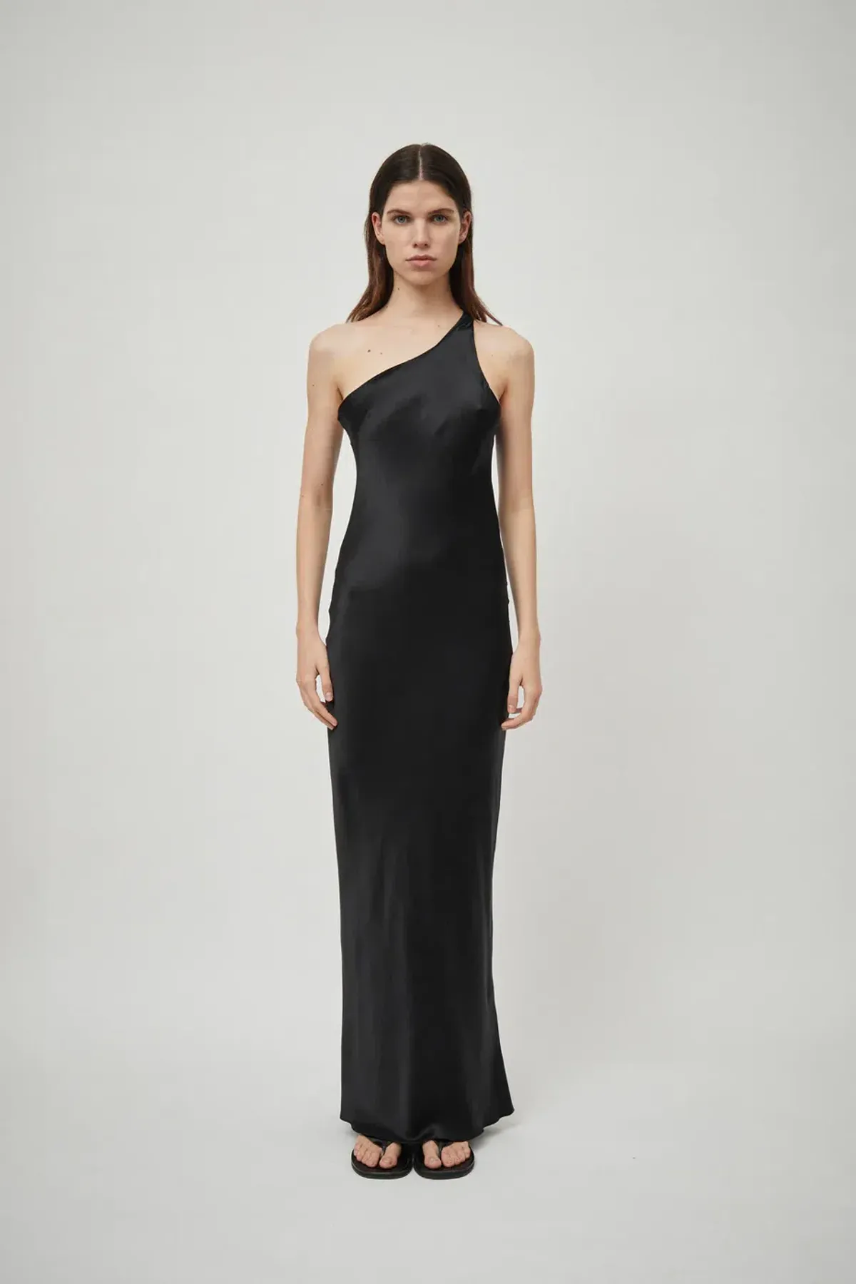 Beare Park Silk Satin One Shoulder Tank Dress Black Size 6 for rent on The Volte - main image