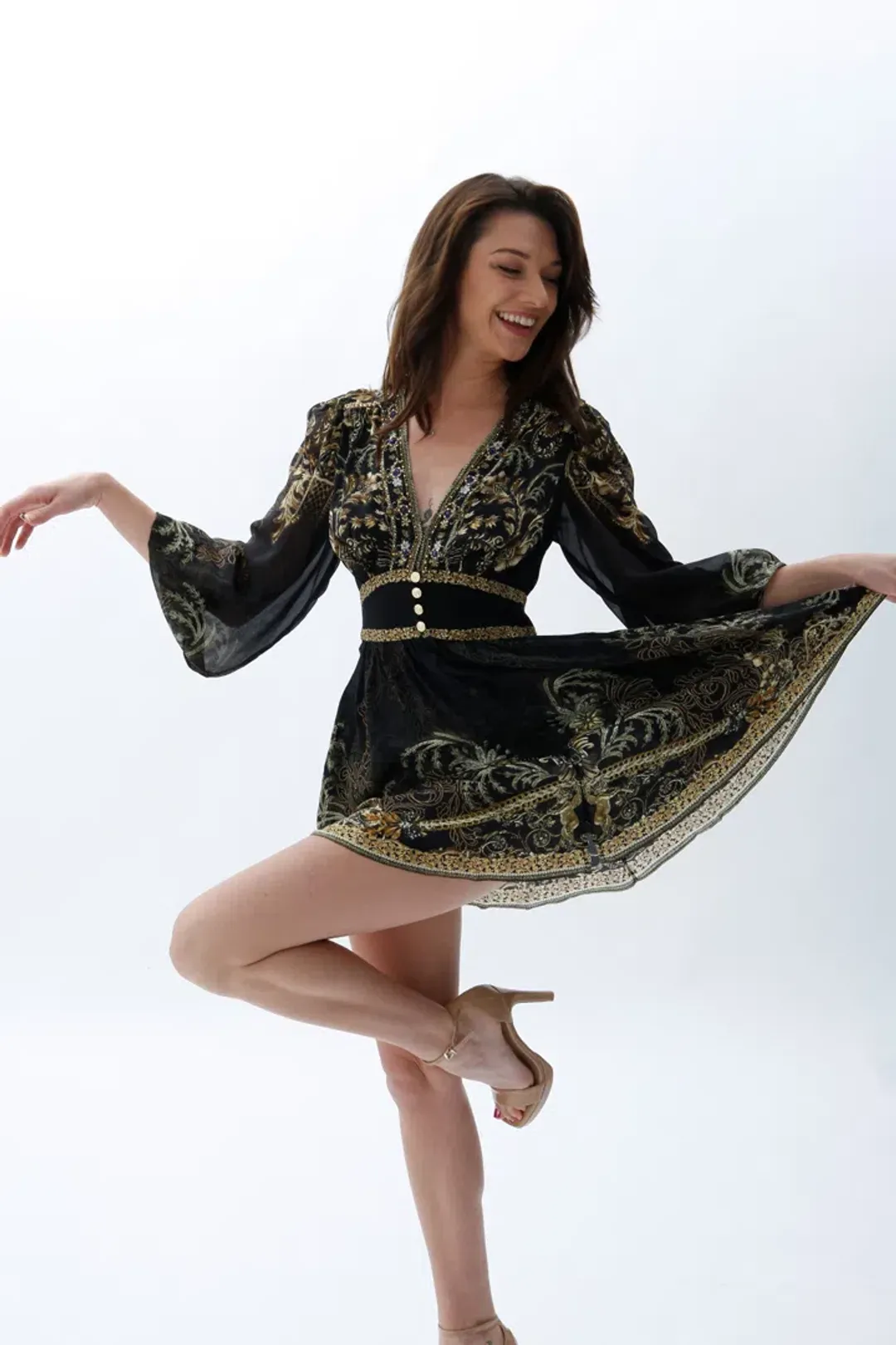 Camilla The Night Is Noir Curved Waistband Short Dress in Black Size S / AU 10 for rent on The Volte - main image