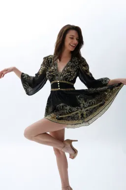 Camilla The Night Is Noir Curved Waistband Short Dress in Black Size S / AU 10 for rent on The Volte - image 4