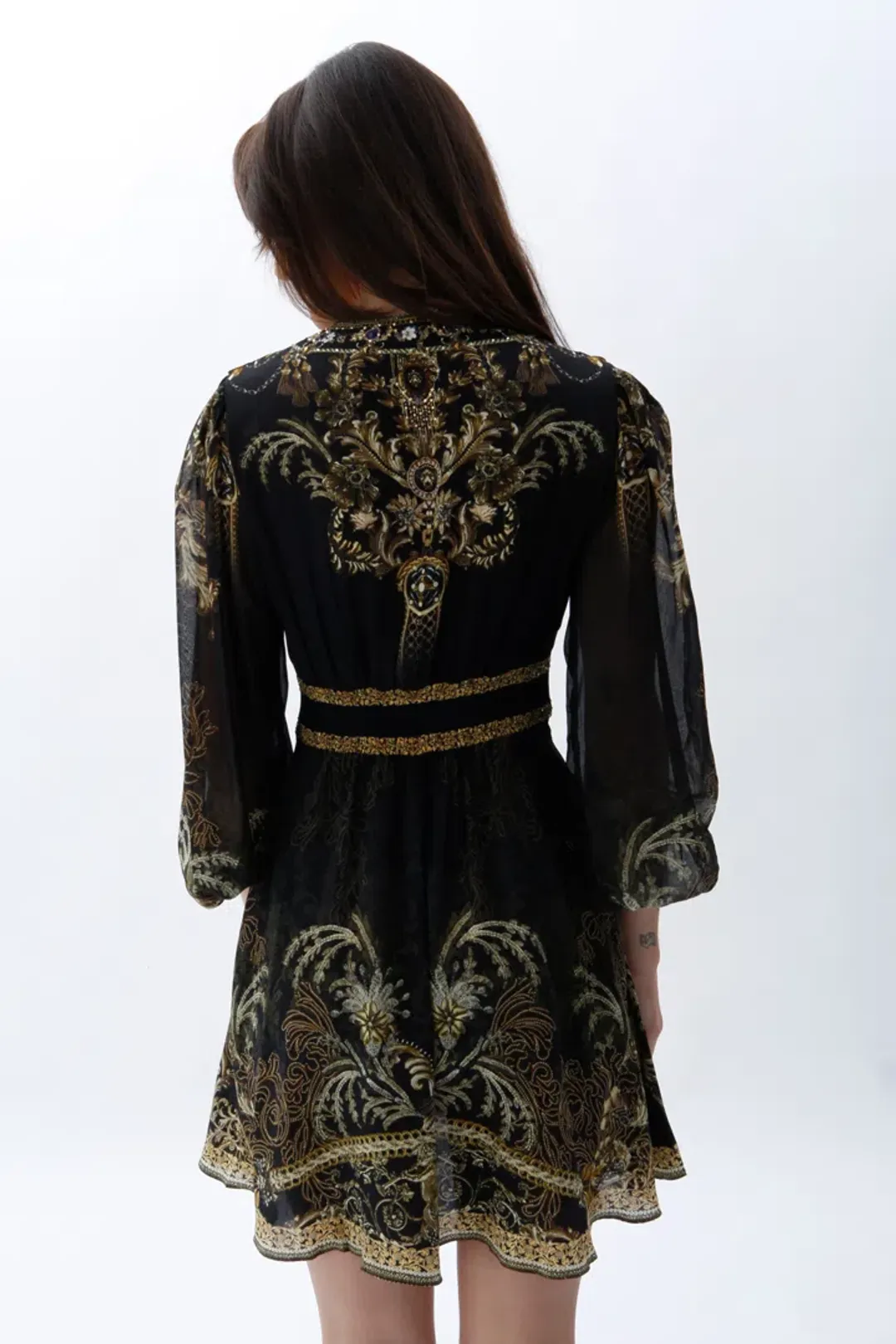 Camilla The Night Is Noir Curved Waistband Short Dress in Black Size S / AU 10 for rent on The Volte - main image