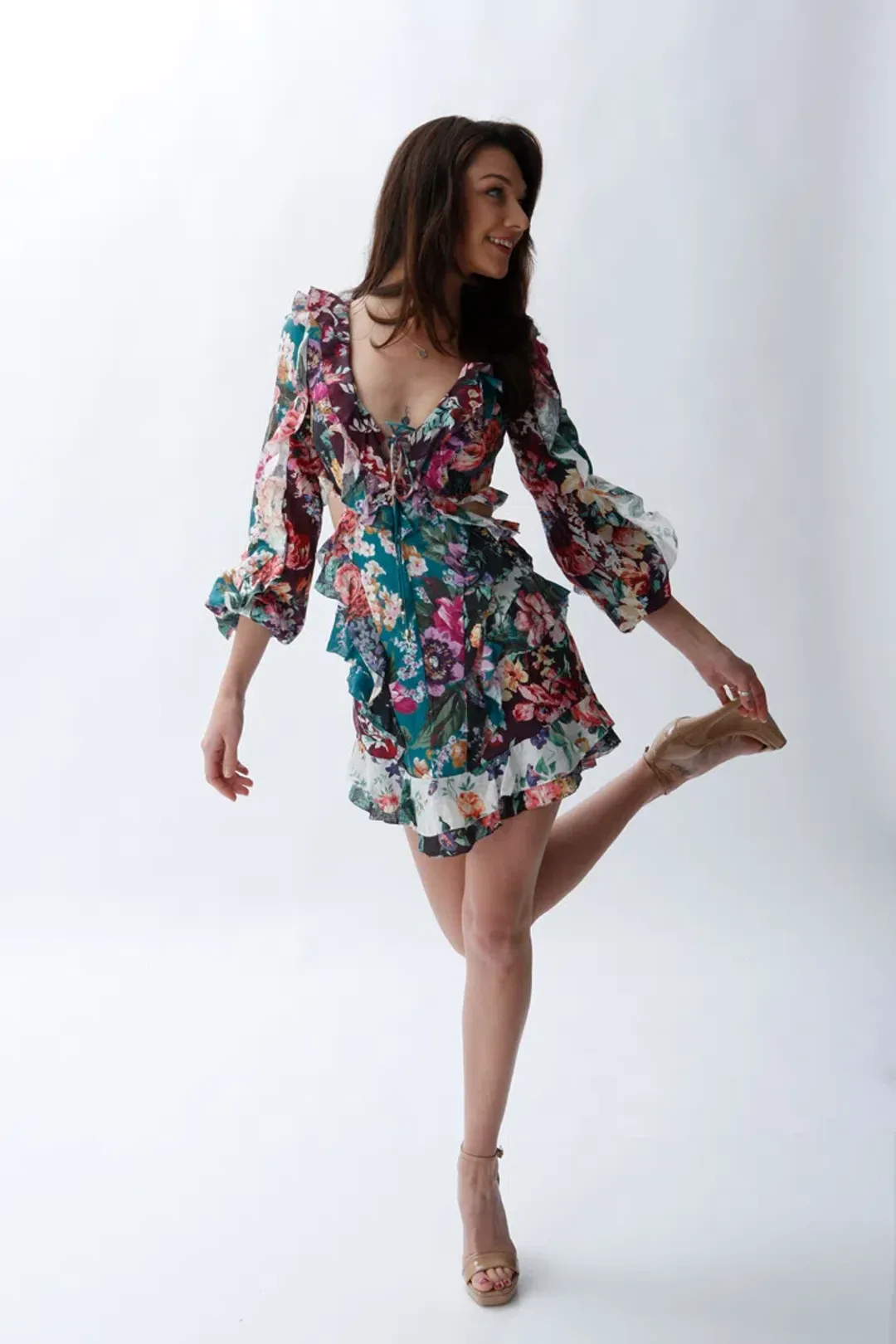Zimmermann Allia Cut Out Mini Dress Spliced Floral Size 0 / AU 8 for rent on The Volte - main image