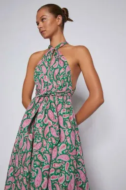 Scanlan Theodore Paisley Halter Maxi Dress Green Pink Size 6 for rent on The Volte - image 2