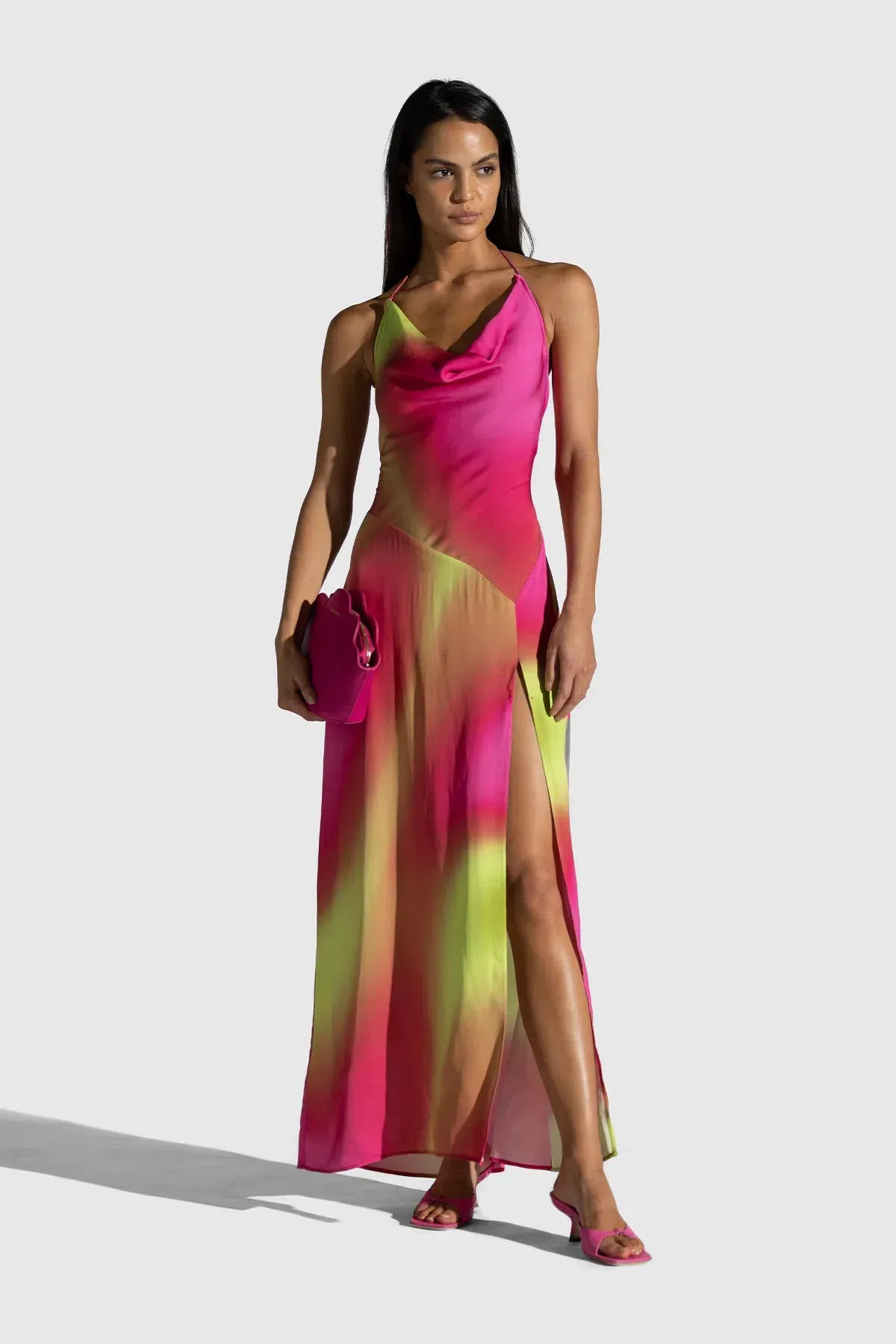 The Wolf Gang Makena Maxi Dress Liquify Pink/Yellow Size 10 for rent on The Volte - main image