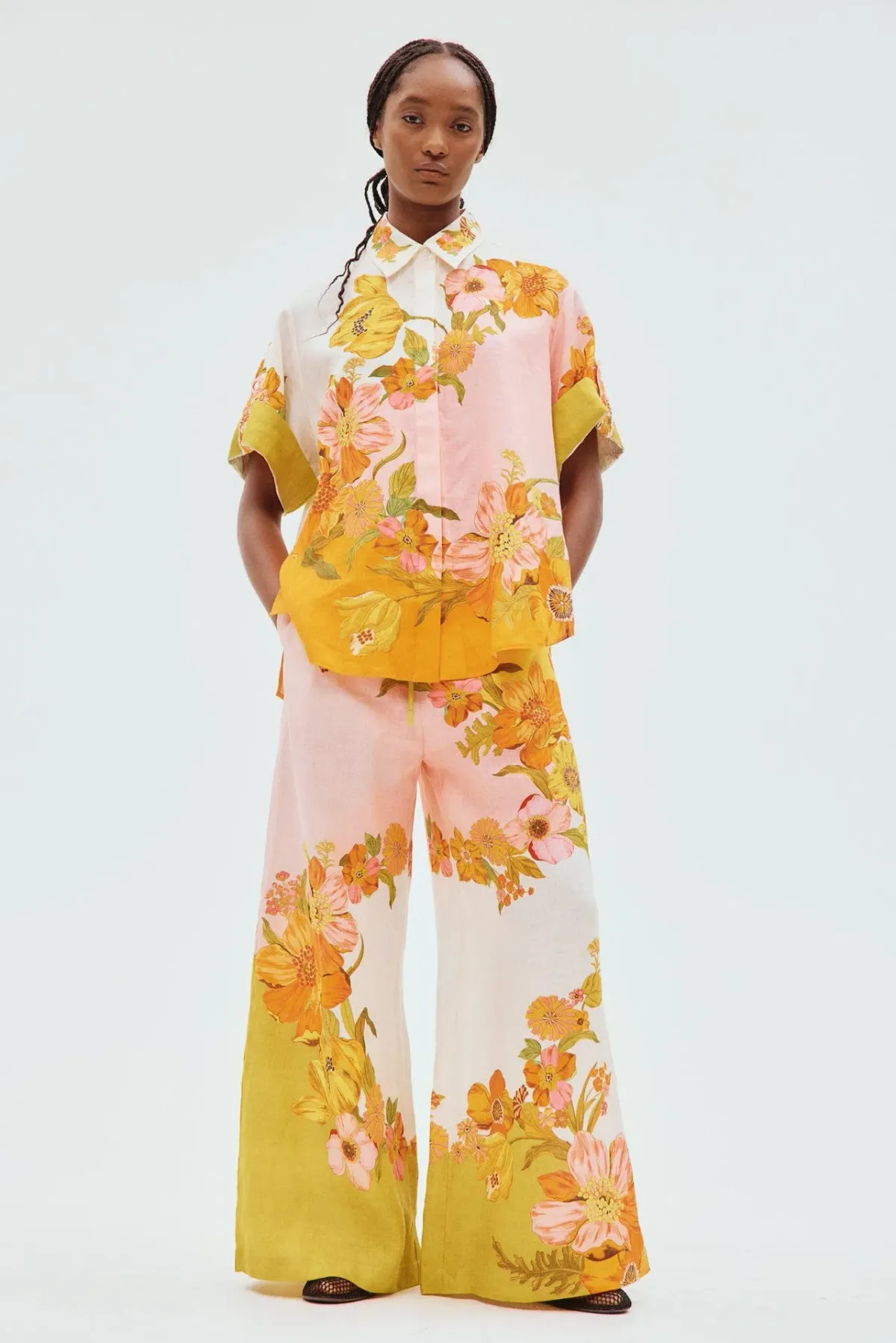 Alemais Silas Linen Shirt and Pants Set Multi Floral Size 8 for rent on The Volte - main image
