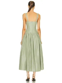 Nicholas Makenna Pleated Linen Midi Dress Green Size AU 10 for rent on The Volte - image 3