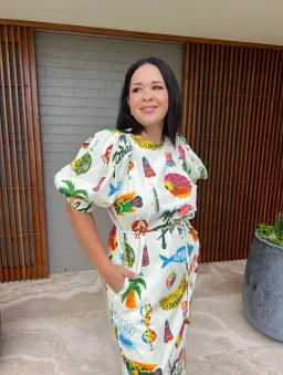 Alemais Samaki Puff Sleeve Midi Dress in Multi Size AU 16 for rent on The Volte - image 3