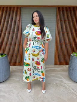 Alemais Samaki Puff Sleeve Midi Dress in Multi Size AU 16 for rent on The Volte - image 1
