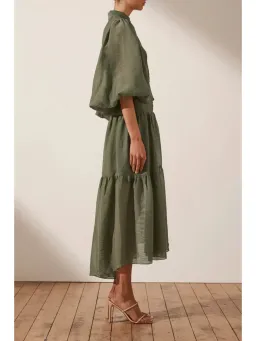 Shona Joy Charlotte High Neck Midi Dress Khaki Size AU 16 for rent on The Volte - image 3