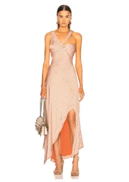 Jonathan Simkhai Stripe Twist Long Ruffle Dress White/Orange Size 8 for rent on The Volte - image 1