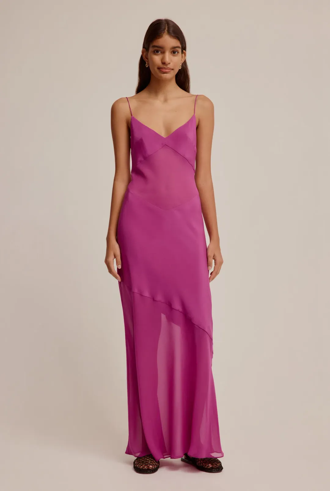 Venroy Sheer Panelled Silk Slip Dress Mulberry Size XS / AU 6 for rent on The Volte - main image