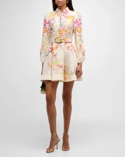Zimmermann The Natura Buttoned Mini Dress in Kaleidoscope Garden Size 2 / AU 12  for rent on The Volte - image 1