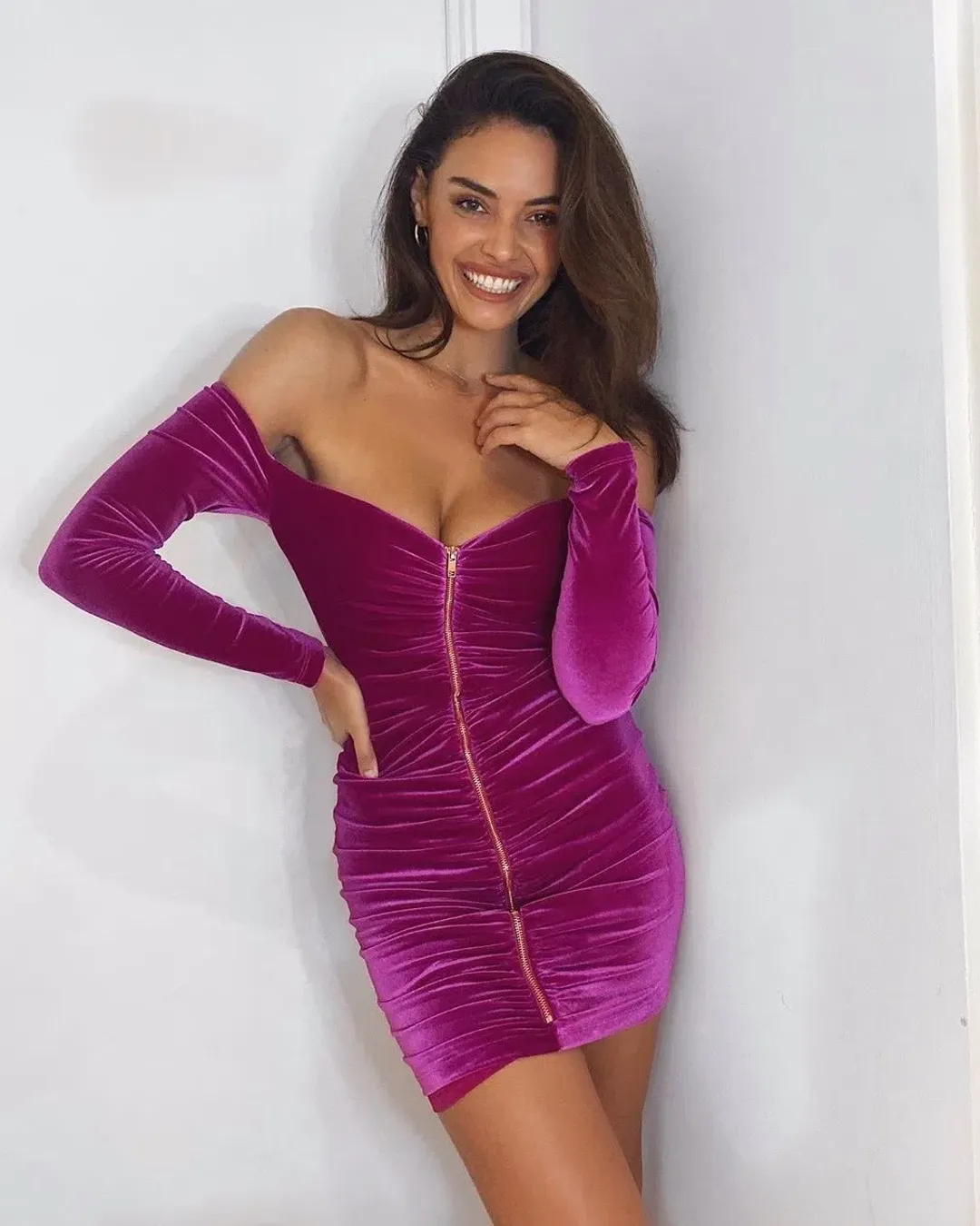 Nookie Vixen Long Sleeve Velvet Mini Dress Pink Size 8 for rent on The Volte - main image