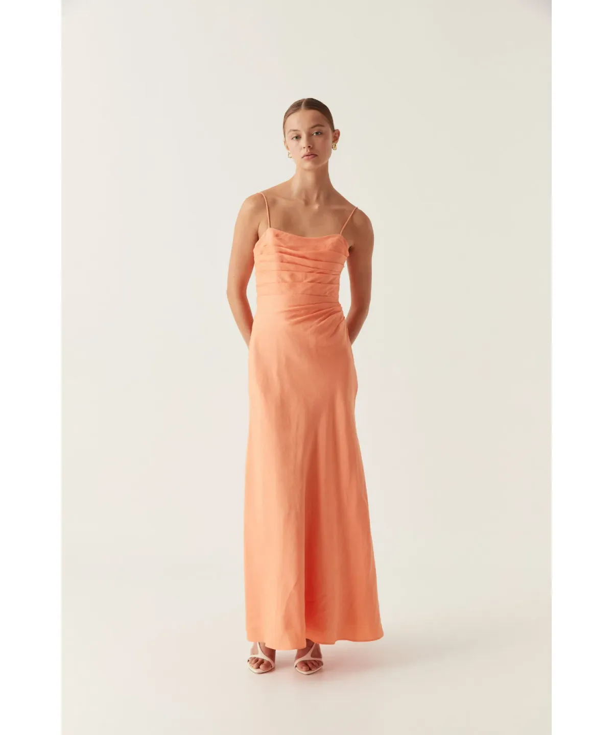 Aje Clarice Draped Maxi Dress in Sunset Orange Size AU 12 for rent on The Volte - main image