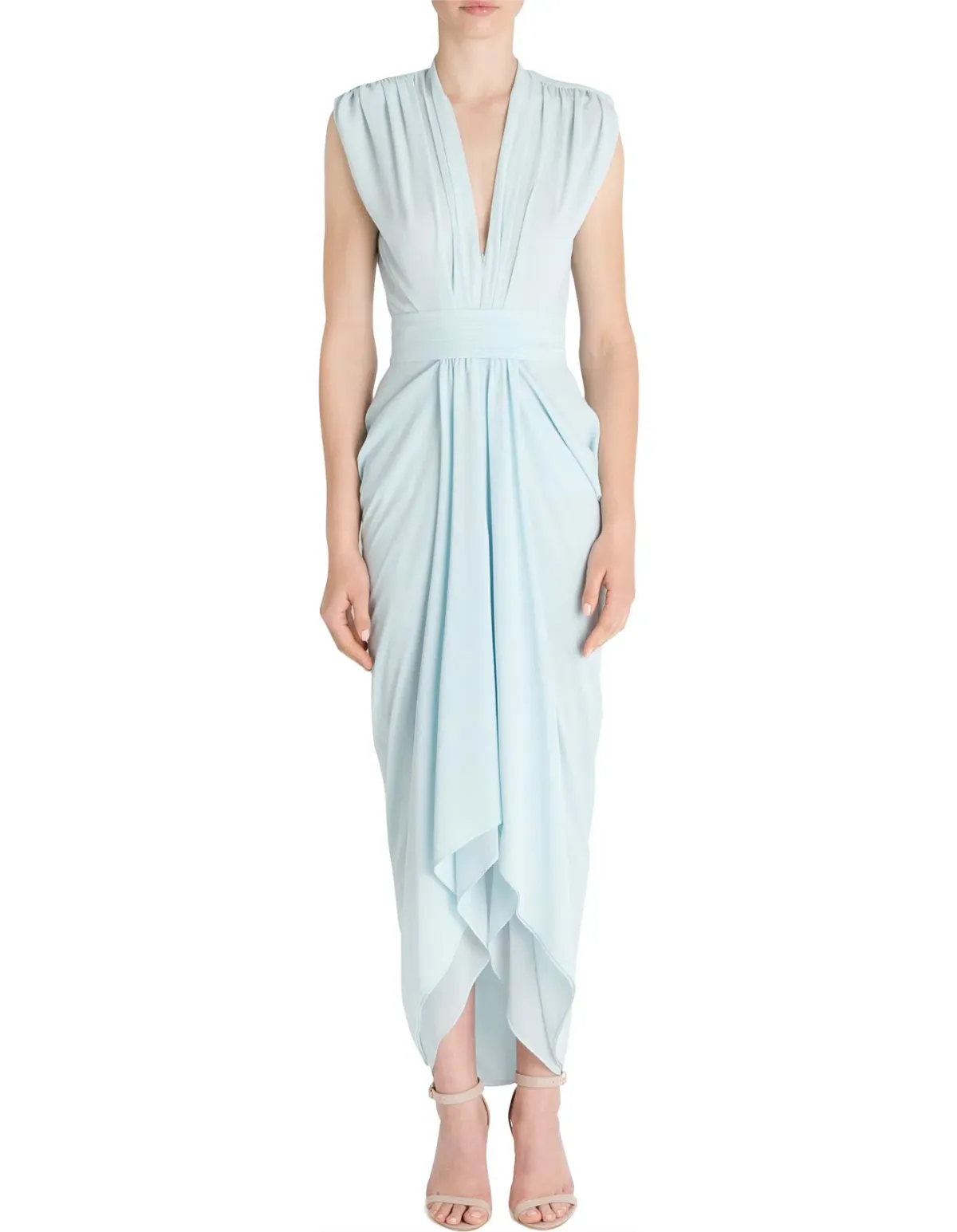 Carla Zampatti Diaphanous Waterfall Dress Ice Blue Size 6 for rent on The Volte - main image