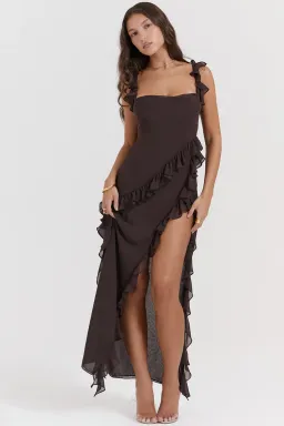 House Of CB Ariela Ruffle Maxi Dress Espresso Brown Size S / AU 8 for rent on The Volte - image 5