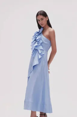 Aje Adelia Ruffle Midi Dress Light Sky Blue Size 8 for rent on The Volte - image 4