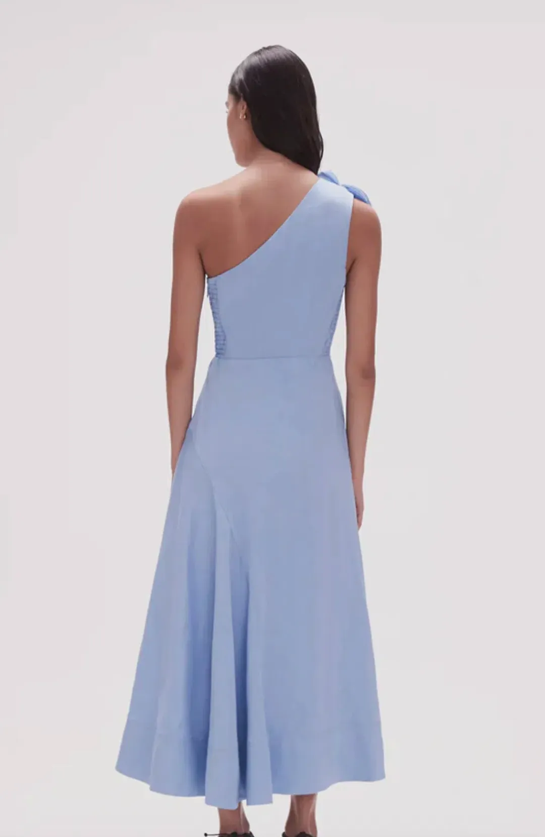 Aje Adelia Ruffle Midi Dress Light Sky Blue Size 8 for rent on The Volte - main image