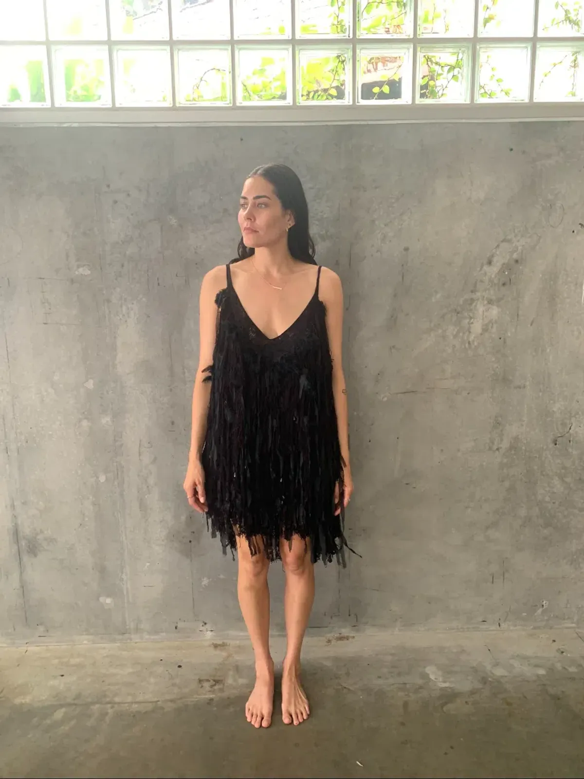 Camilla Black Mini Evening Dress with Feathers One Size for rent on The Volte - main image