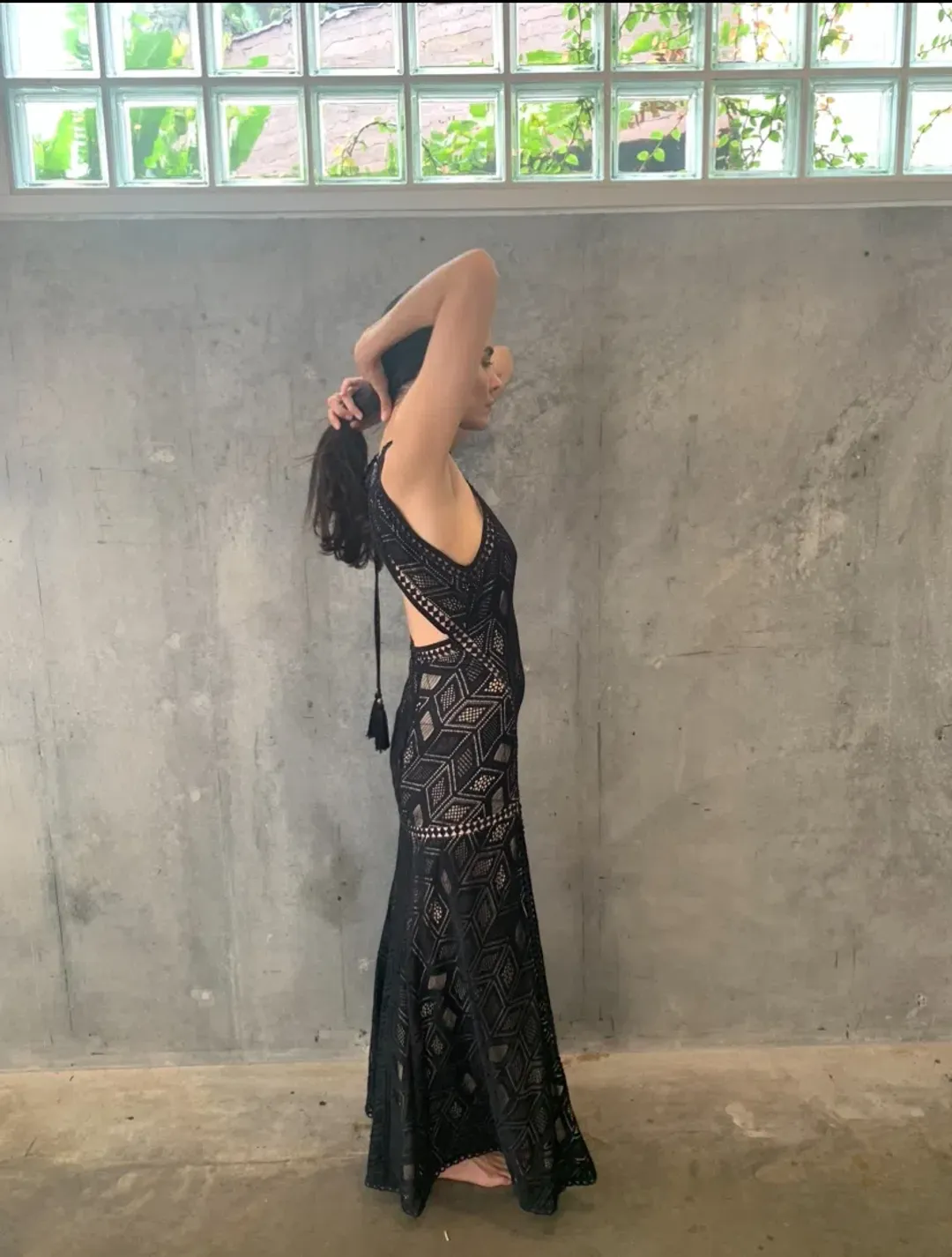 Guess Sunset Geo Lace Maxi Dress Black Size 10 for rent on The Volte - main image