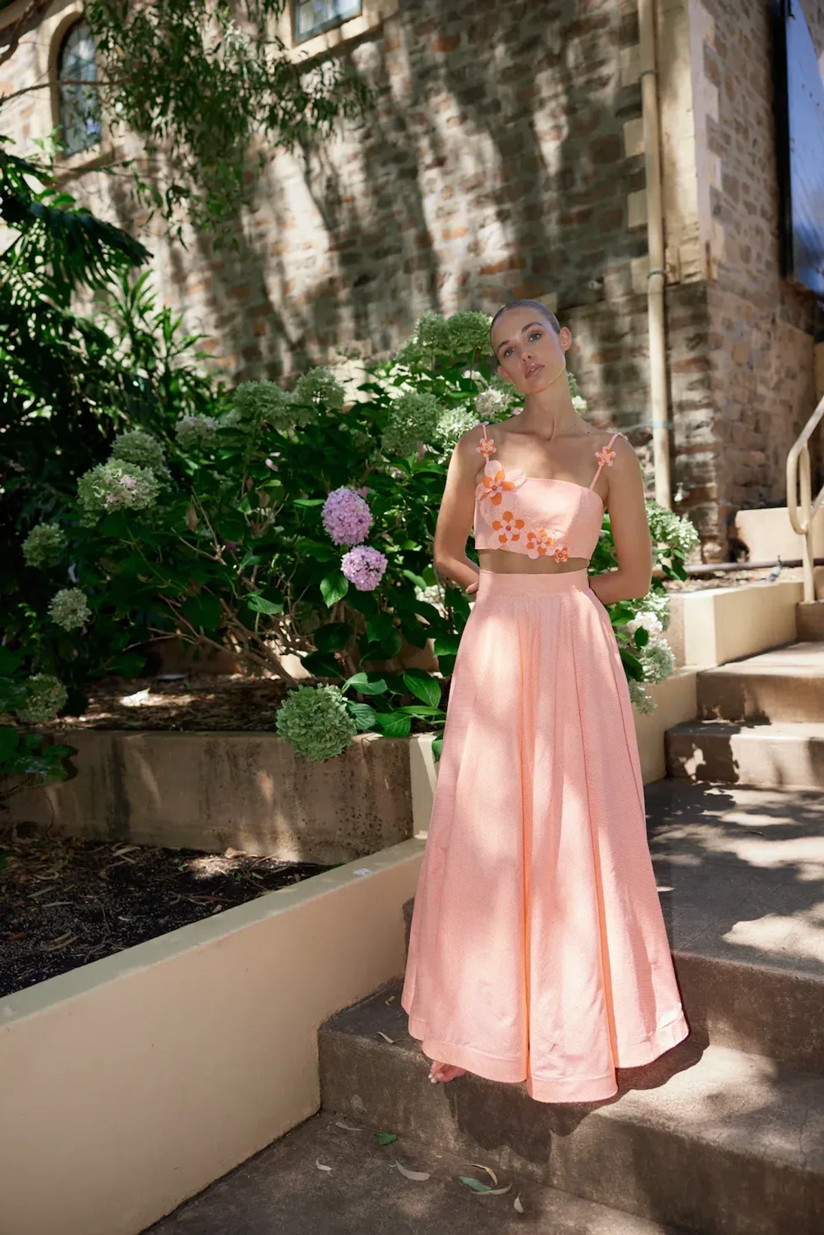 Aston Studio Mimi Bralette and Skirt Set in Nectar Fine Stripe Size 8 for rent on The Volte - main image