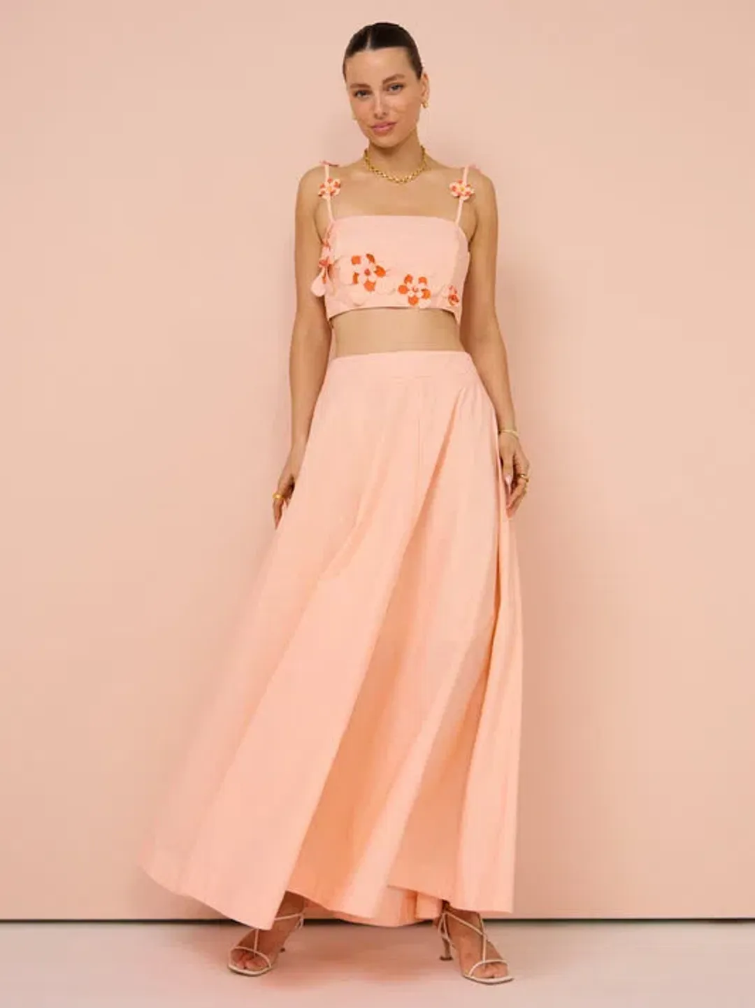 Aston Studio Mimi Bralette and Skirt Set in Nectar Fine Stripe Size 8 for rent on The Volte - main image