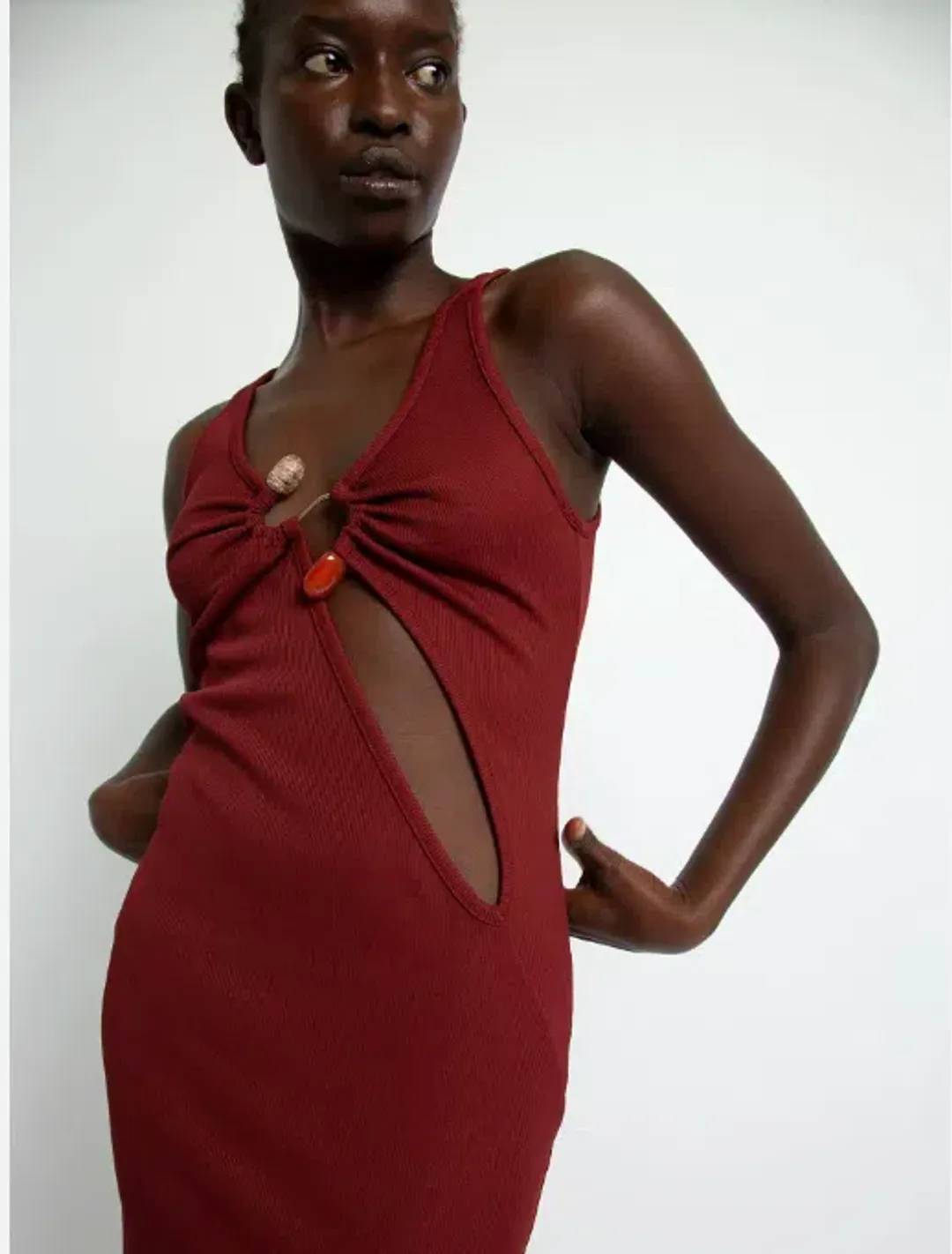 Christopher Esber Split Release Quartz Rib Dress Red Size 6  for rent on The Volte - main image