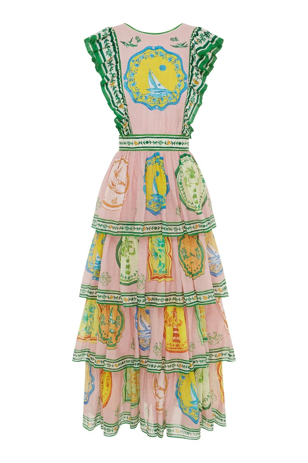 Alemais Porcelain Frill Midi Dress Print Size 14 for rent on The Volte - main image