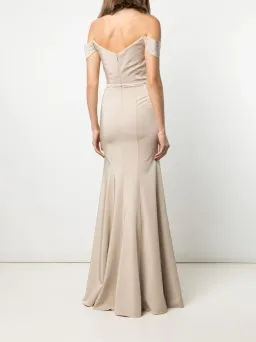 Marchesa Notte Rimini Off Shoulder Dress in Champagne Colour Size US 10 / AU 14 for rent on The Volte - image 3