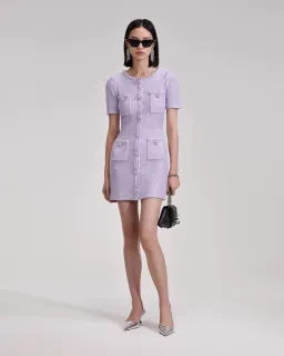 Self Portrait Sequined Knit Mini Dress With Crystals Lilac Size 8 for rent on The Volte - image 1