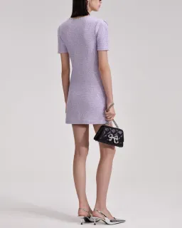 Self Portrait Sequined Knit Mini Dress With Crystals Lilac Size 8 for rent on The Volte - image 2