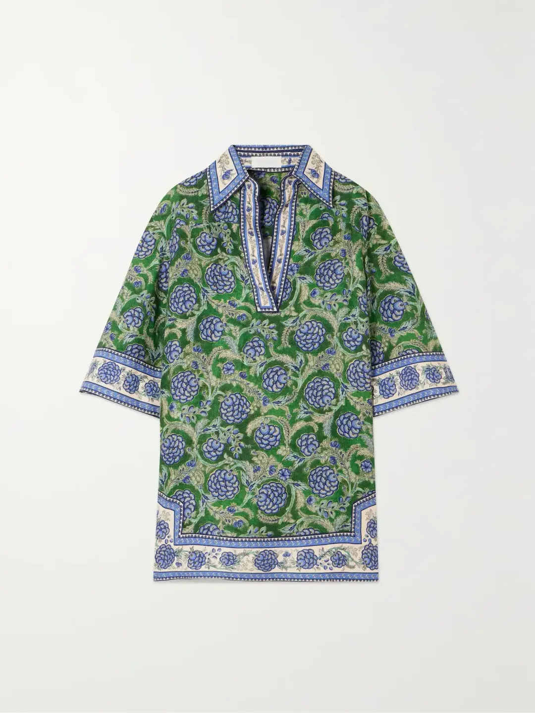 Zimmermann The Junie Tunic Mini Dress in Green/Blue Floral Size 0P / AU 6 for rent on The Volte - main image