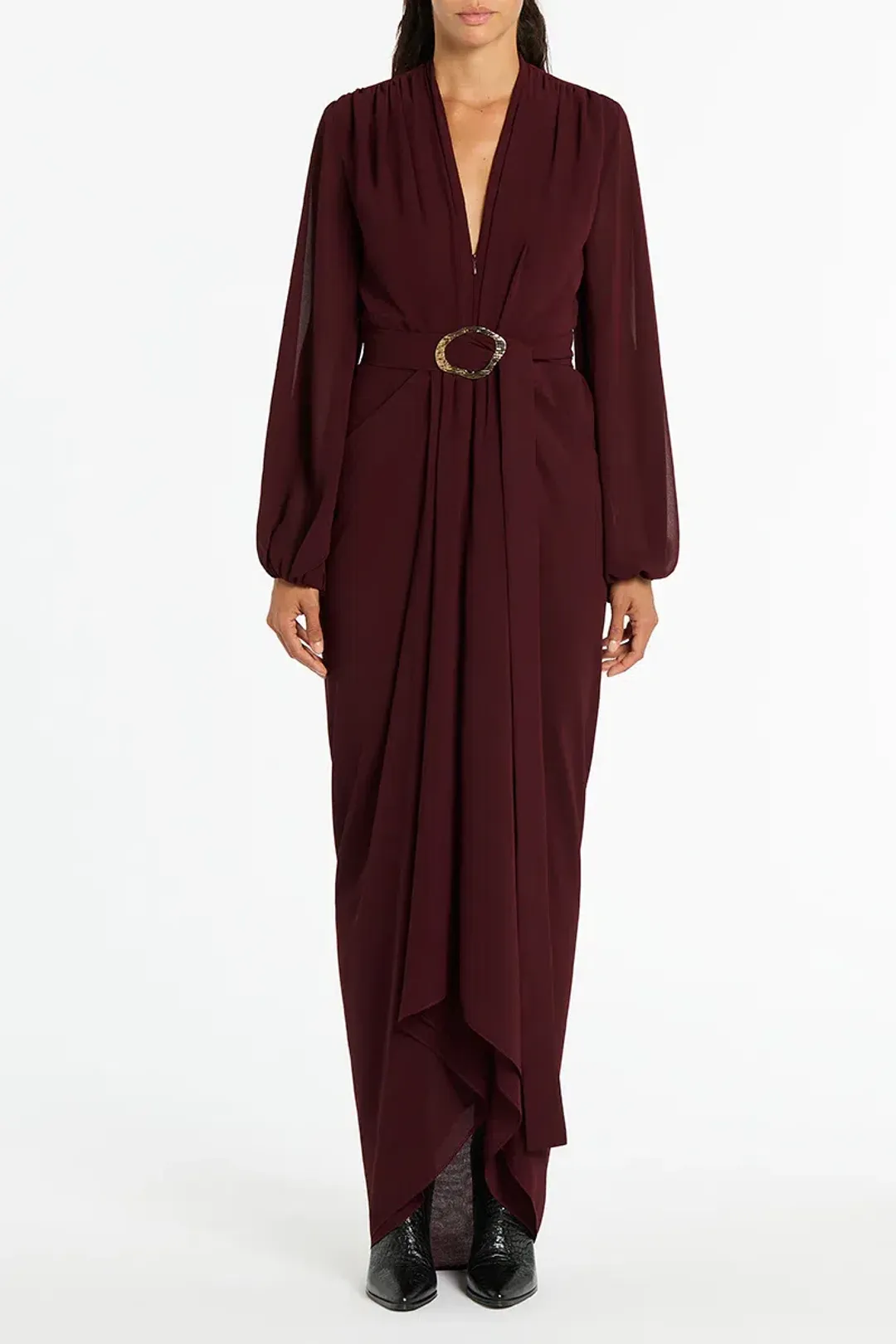 Carla Zampatti Waterfall Dress in Merlot Size 8 for rent on The Volte - main image