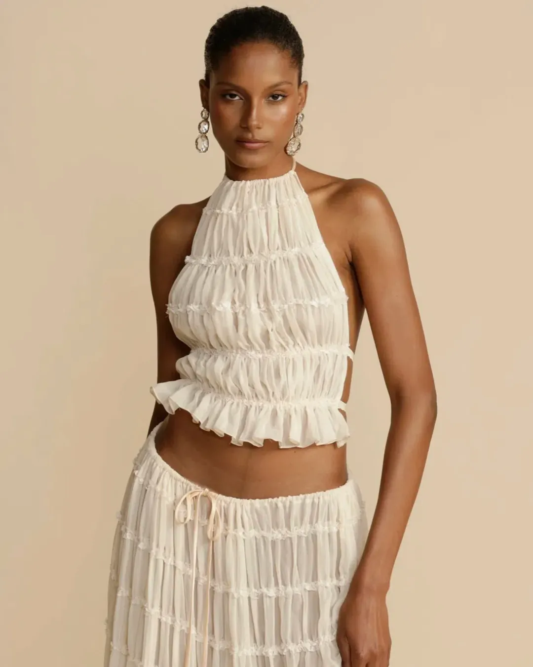 Arcina Ori Juliette Halter Top & Maxi Skirt Set Warm Cream Size S / AU 8 for rent on The Volte - main image