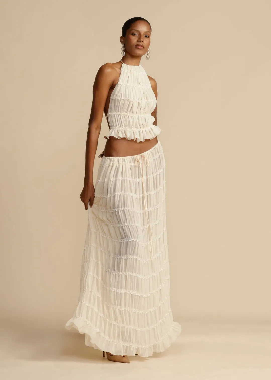 Arcina Ori Juliette Halter Top & Maxi Skirt Set Warm Cream Size S / AU 8 for rent on The Volte - main image