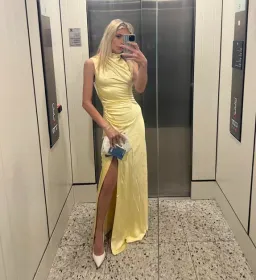 Misha Costantina Satin Gown in Soft Gold Yellow Size 8/S for rent on The Volte - image 8