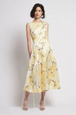 Aje Unlace Sleeveless Midi Dress Yellow Size 12 for rent on The Volte - image 1