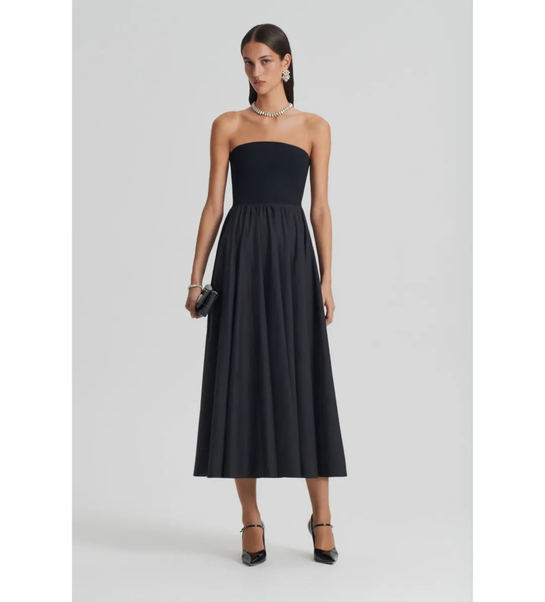 Scanlan Theodore  Crepe Knit Cotton Strapless Dress Black Size 8 for rent on The Volte - main image