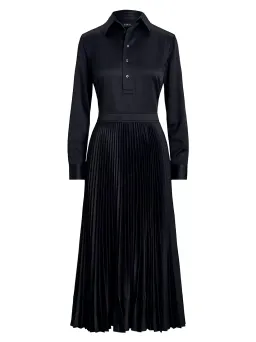 Polo Ralph Lauren Koa Charmeuse Pleated Shirtdress Navy Size S/Au 6  for rent on The Volte - image 4