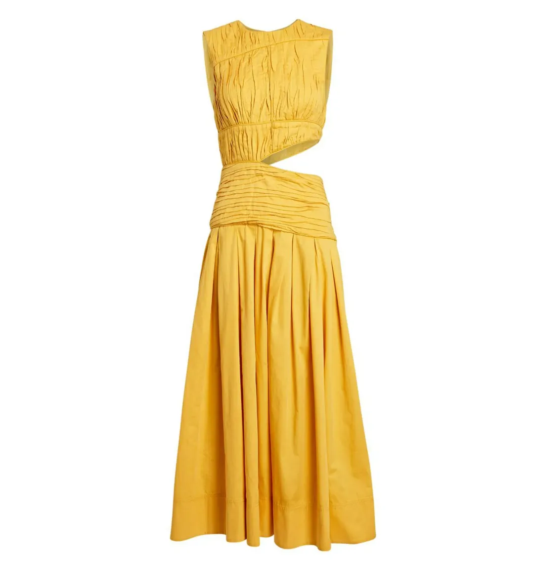 Aje Cascade Midi Dress Yellow Size AU 10 for rent on The Volte - main image
