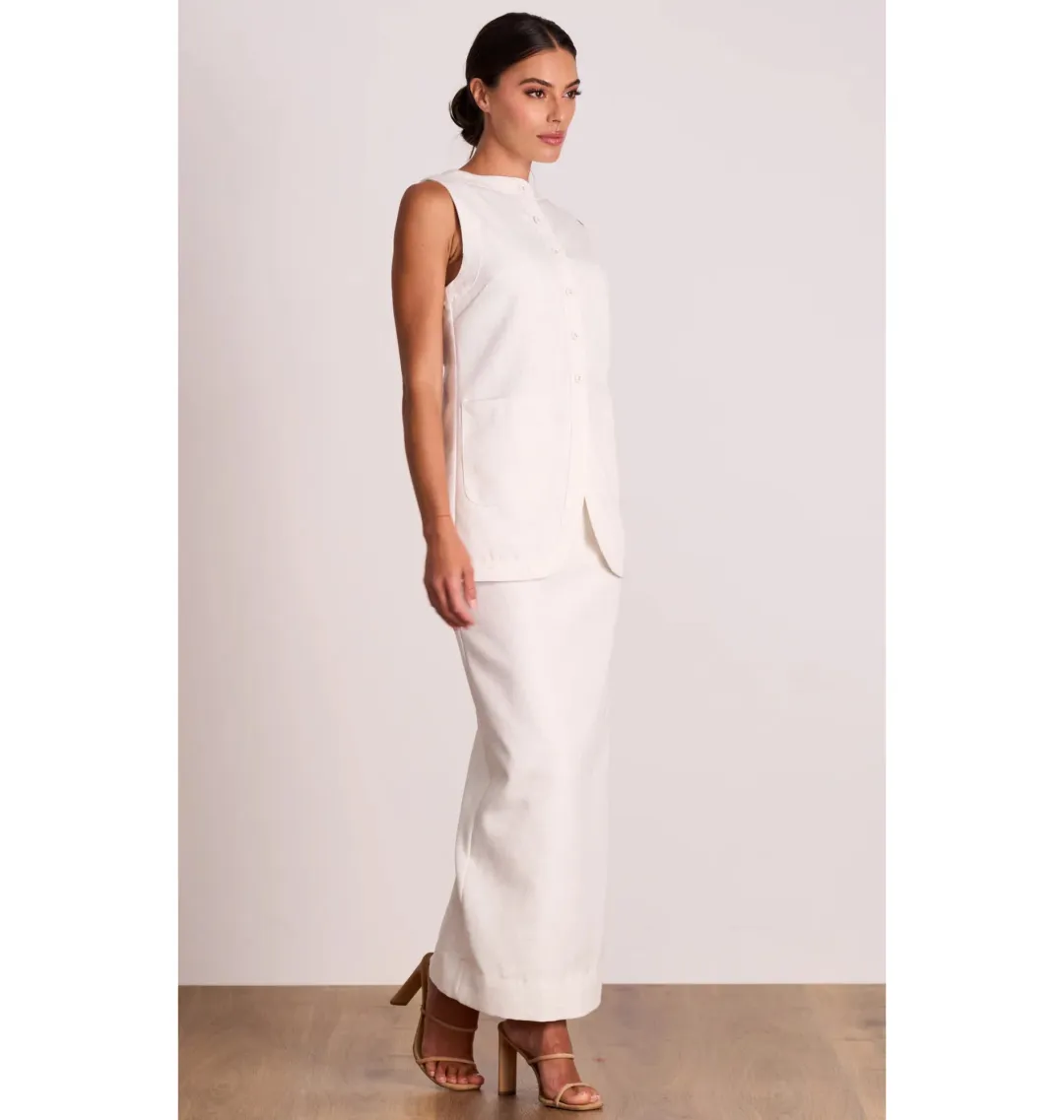 Pasduchas Weekender Linen Vest and Skirt Oat Size AU 14 for rent on The Volte - main image