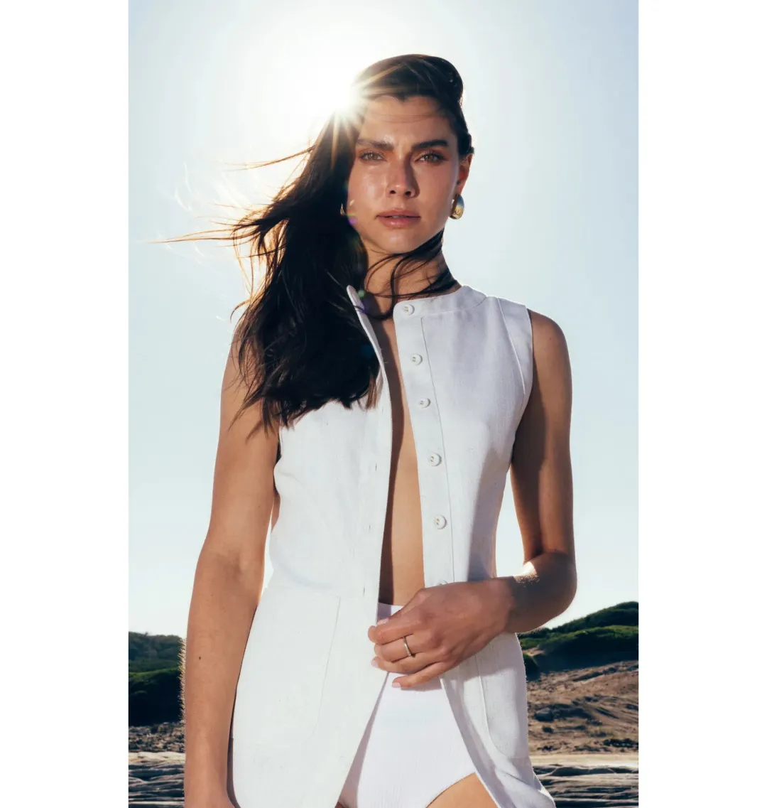 Pasduchas Weekender Linen Vest and Skirt Oat Size AU 14 for rent on The Volte - main image