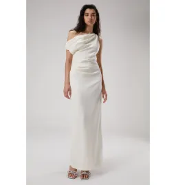 Misha Aster Drape Shoulder Satin Maxi Dress Antique White 8/S for rent on The Volte - image 1