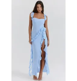 House Of CB Ariela Ruffle Maxi Dress Soft Blue Size Small / AU 8 for rent on The Volte - image 1