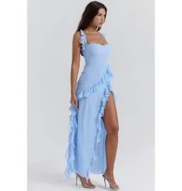 House Of CB Ariela Ruffle Maxi Dress Soft Blue Size Small / AU 8 for rent on The Volte - image 2