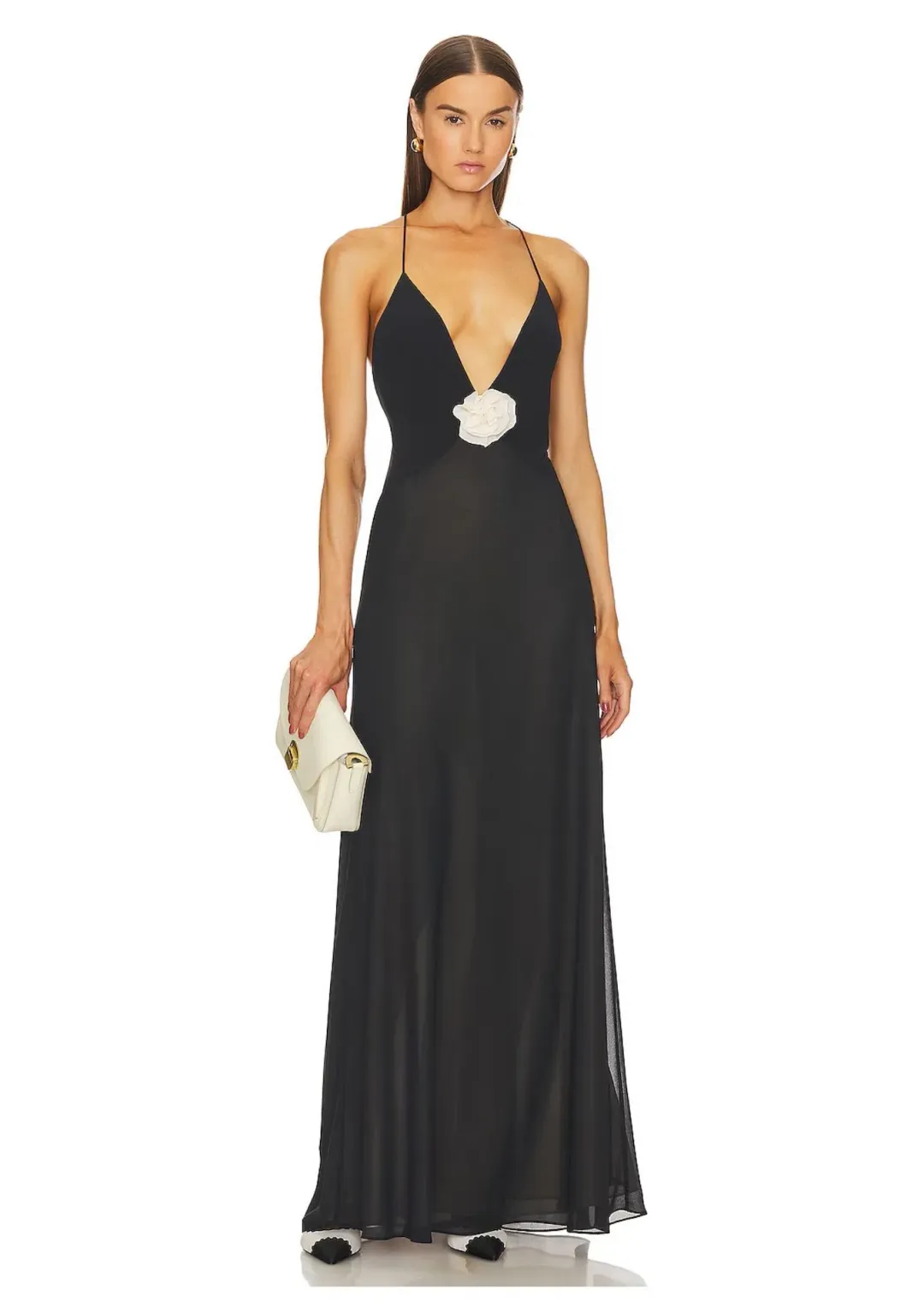 Helsa Deep V Sheer Slip Dress Black Size 8 for rent on The Volte - main image