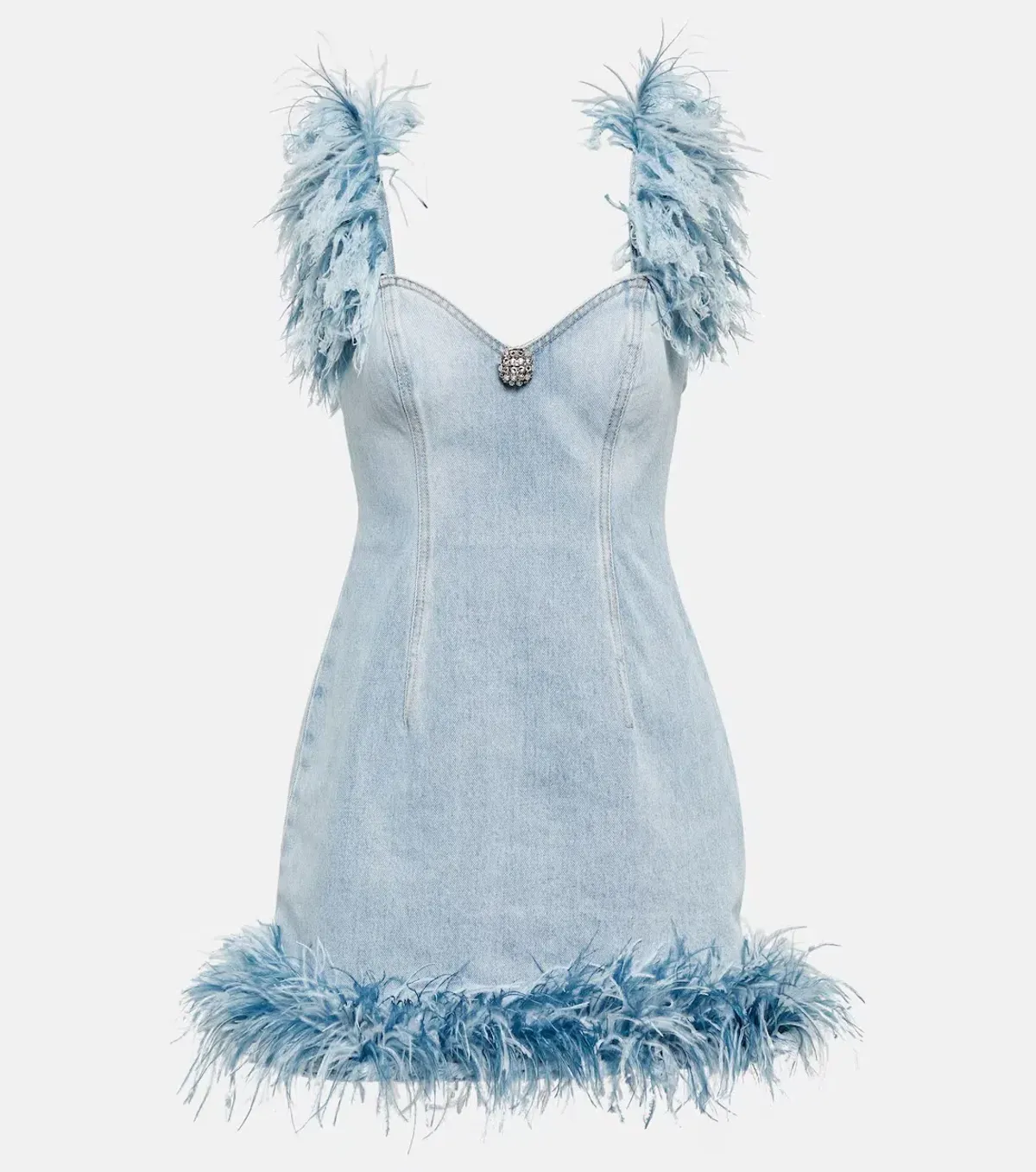 Area NYC Feather Trimmed Mini Dress Blue Size 6 for rent on The Volte - main image