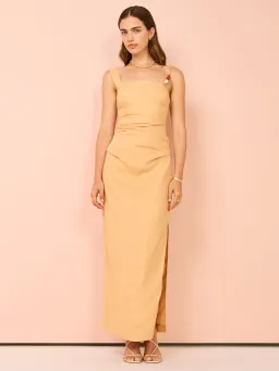 Sir the Label Antonia Beaded Midi Dress Light Tan Size 1/AU 8 for rent on The Volte - image 1