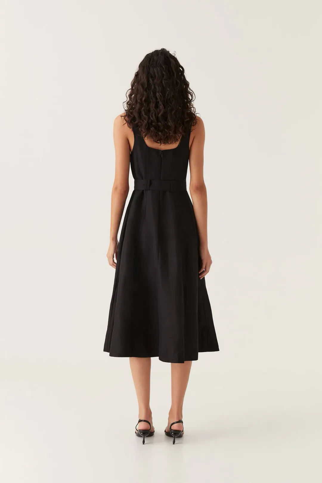 Aje Clay Belted Midi Dress Black Size 8 for rent on The Volte - main image
