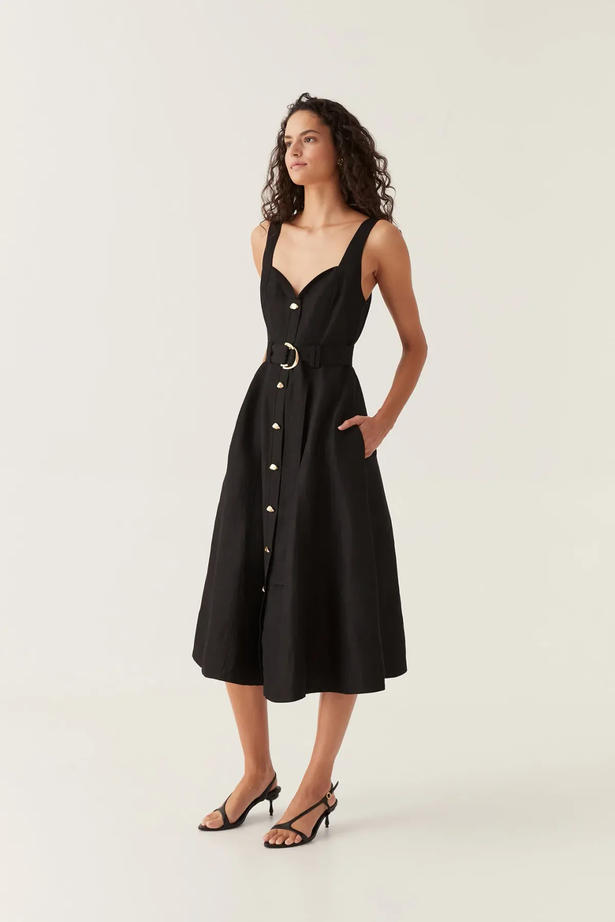 Aje Clay Belted Midi Dress Black Size 8 for rent on The Volte - main image