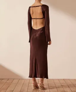 Shona Joy Lana Long Sleeve Open Back Midi Dress Burgundy Size 8 for rent on The Volte - image 3